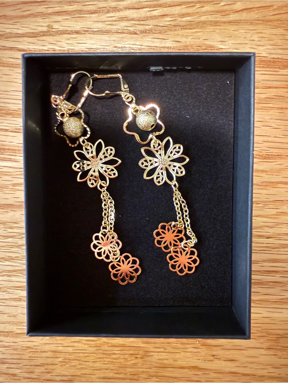 NEW 18K Gold Filled Floral Chain Dangle Statement Earrings